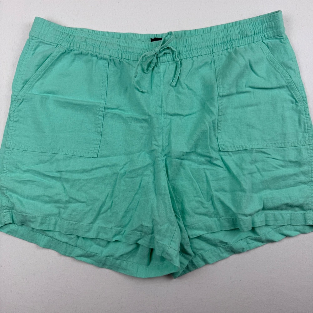 J.Crew Seaside Shorts XL Mint Green Linen Blend Elastic Waist Drawstring Pockets